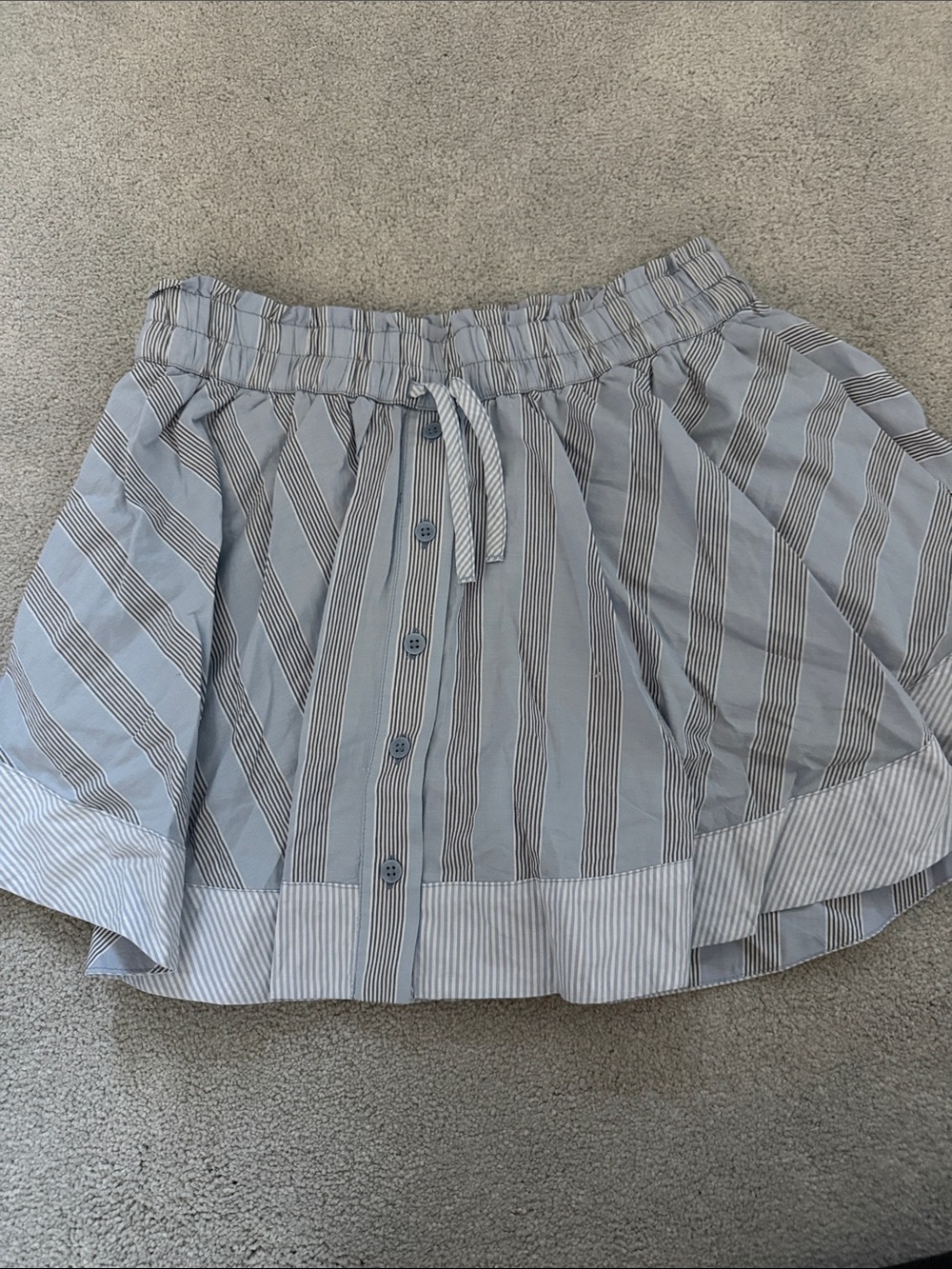 aerie Light Blue & White Striped Button-Front Skater Skirt